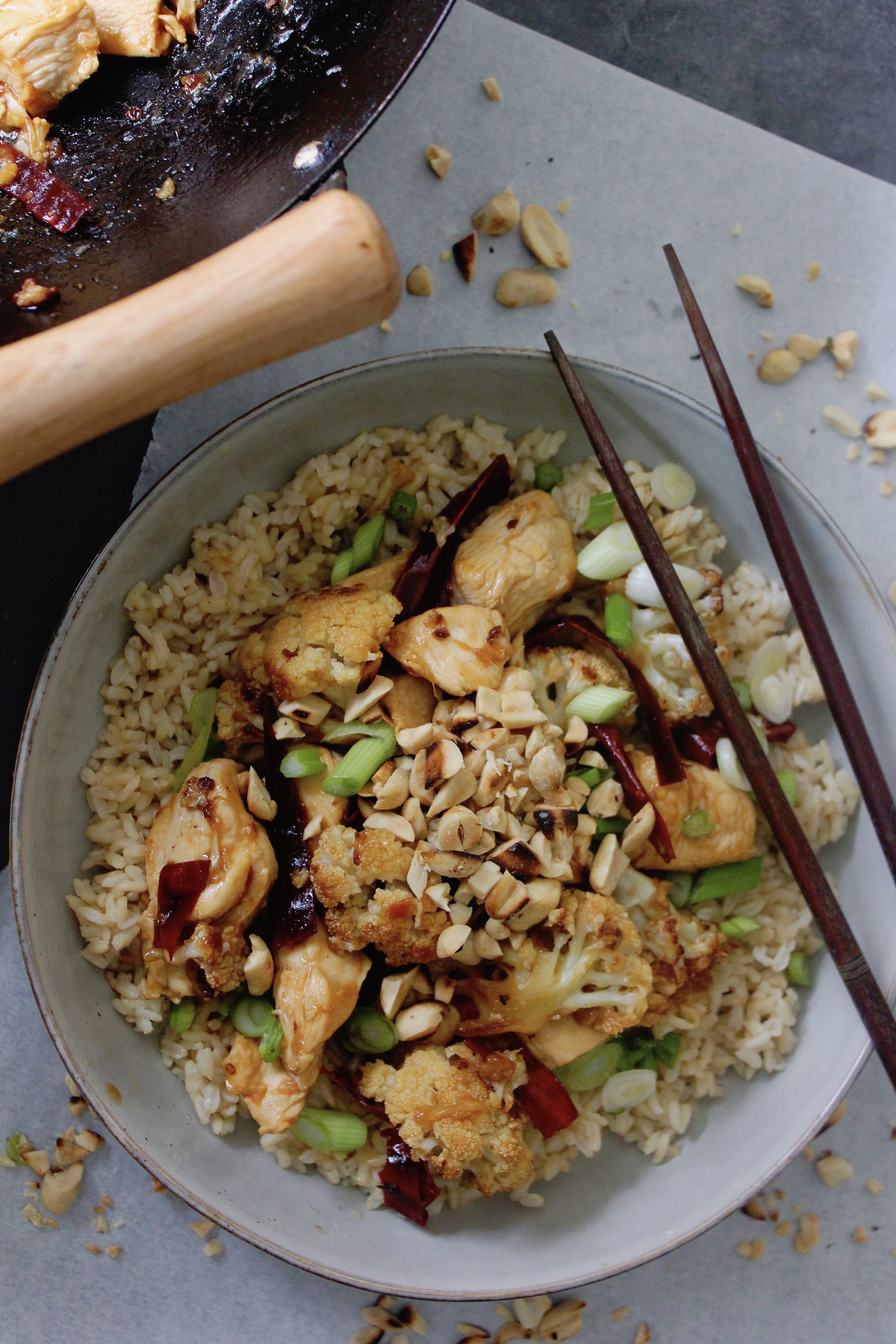 Crispy Kung Pao Chicken and Cauliflower