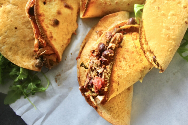 Crispy Black Bean, Tomato, and Mushroom Tacos with Avocado Crema