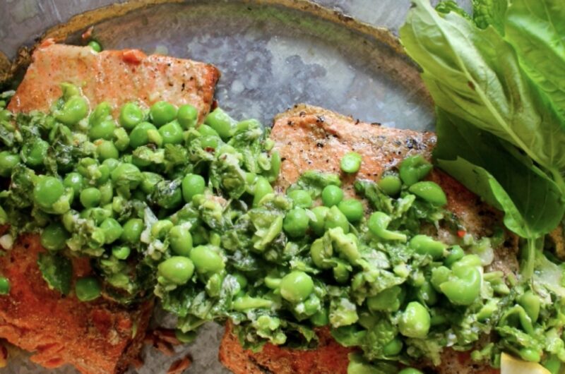 Seared Salmon with Smashed Peas