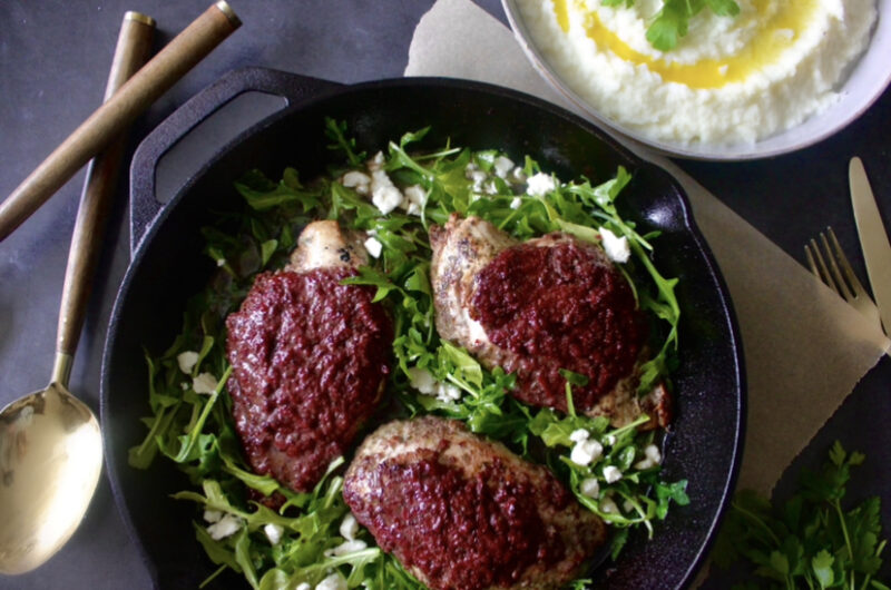 Olive Tapenade Baked Chicken with Arugula Salad