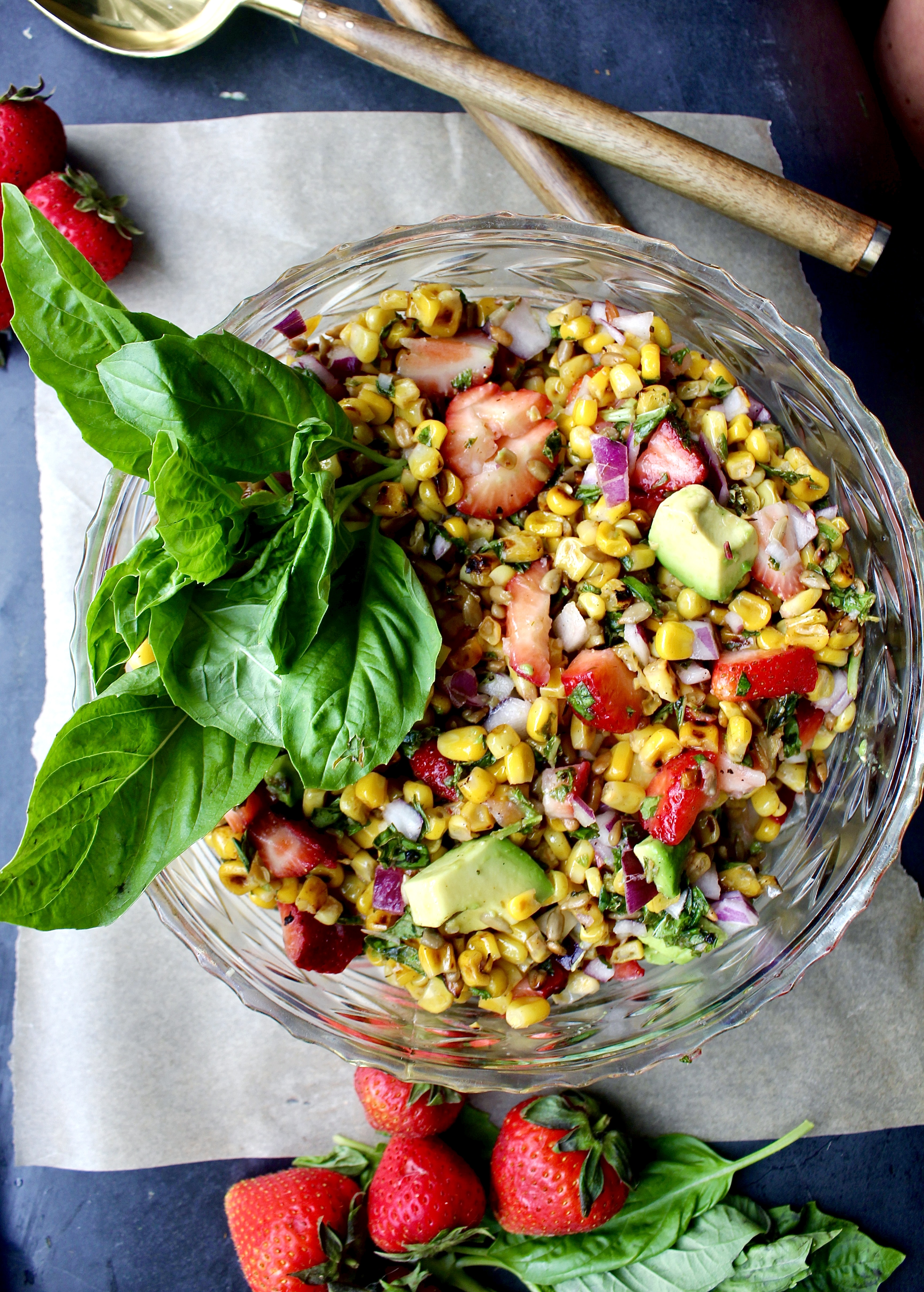 charred corn and strawberry herbed salad