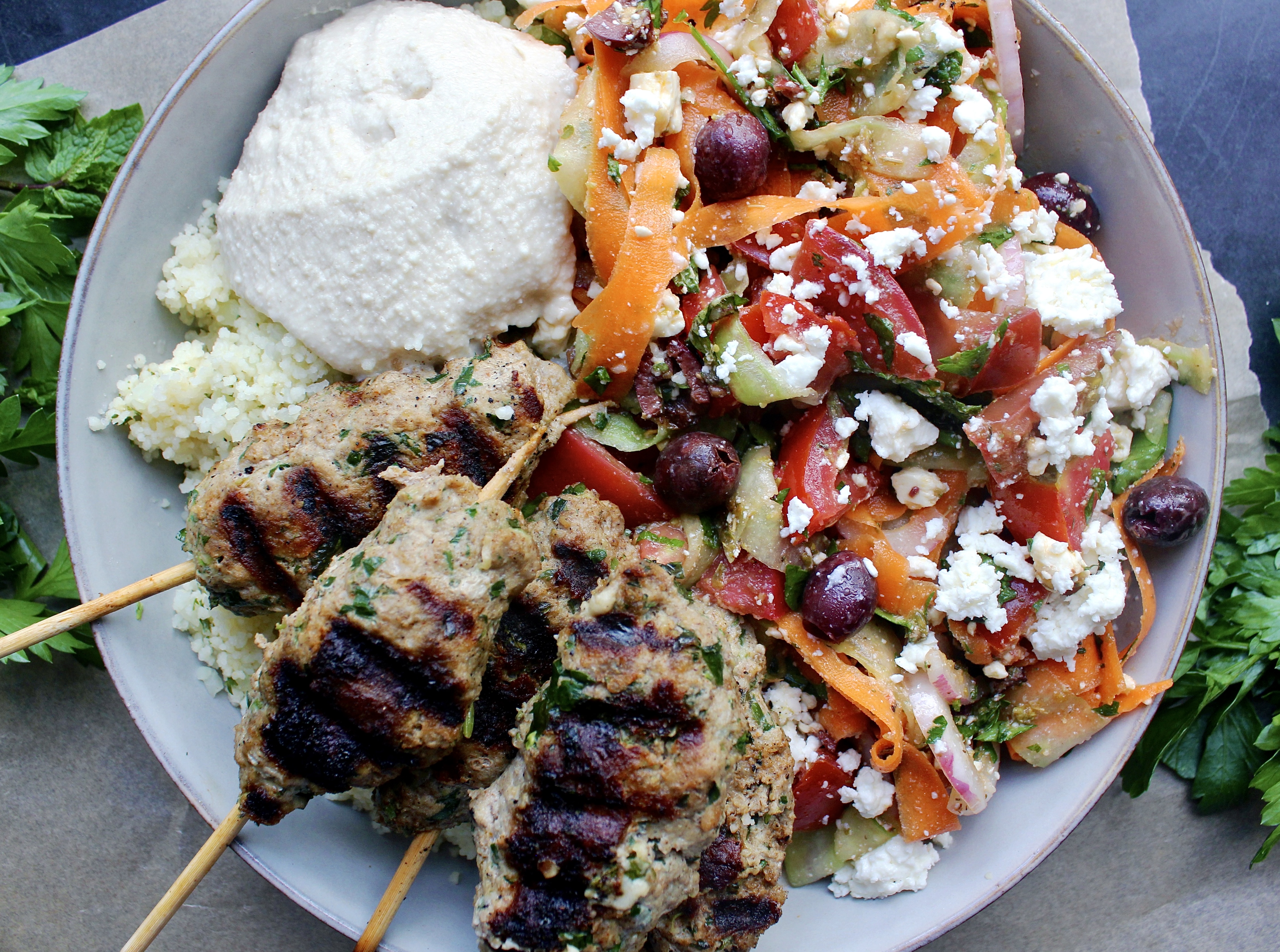 Grilled Middle Eastern Chicken Kofta Kebab Skewers