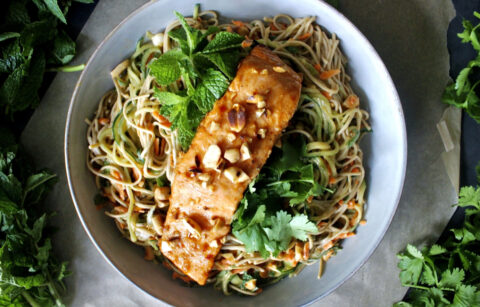 On Annie's Menu Chilled Soba Noodle Salmon Bowl