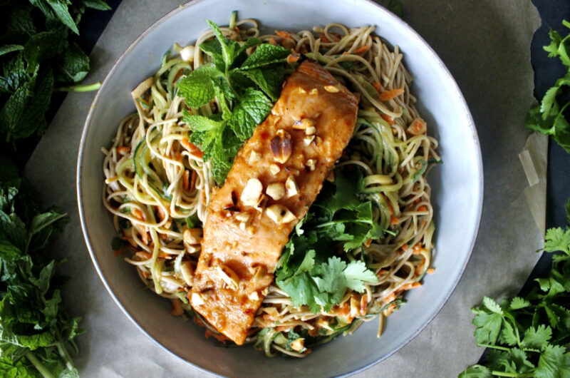 Chilled Cucumber and Soba Noodle Salmon Salad