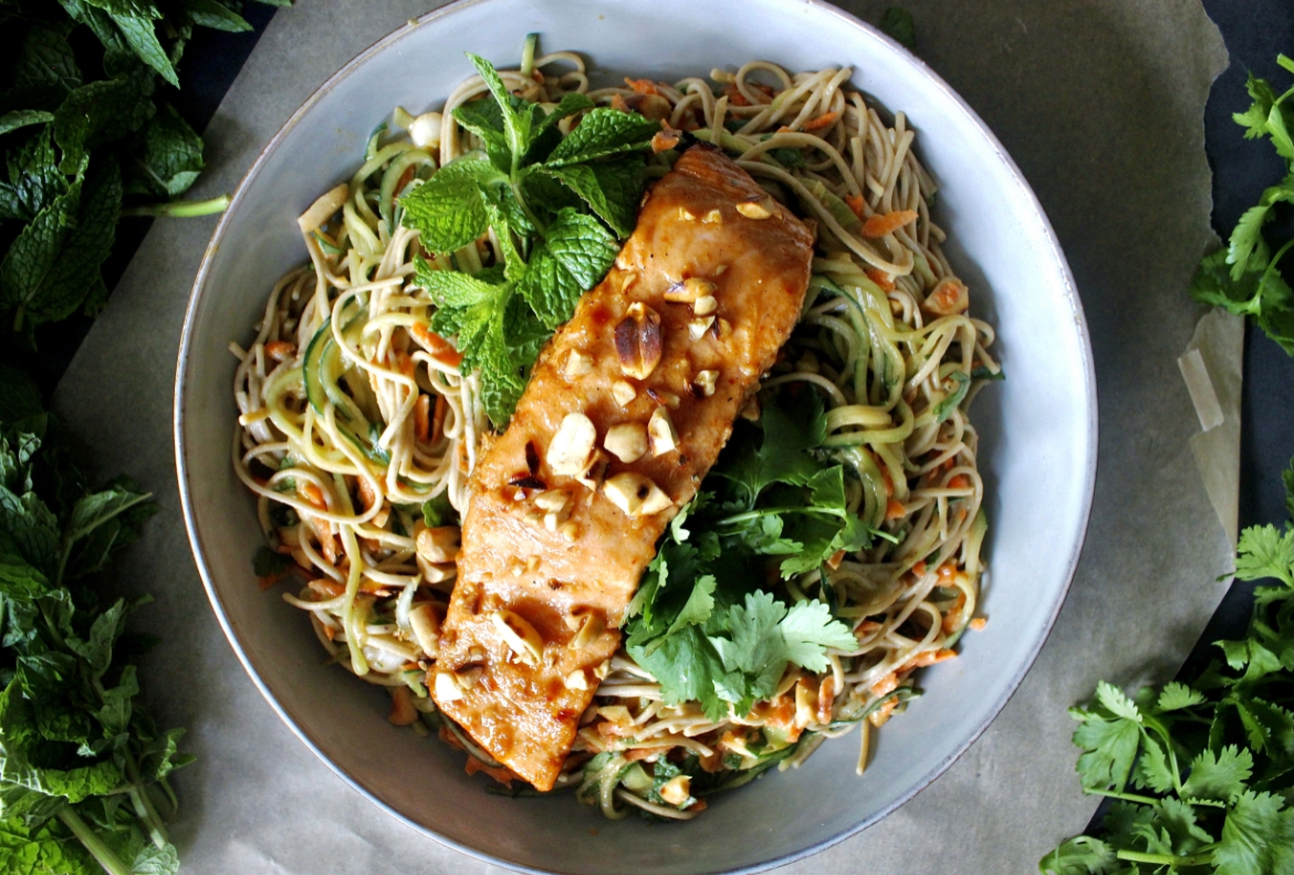 On Annie's Menu Chilled Soba Noodle Salmon Bowl