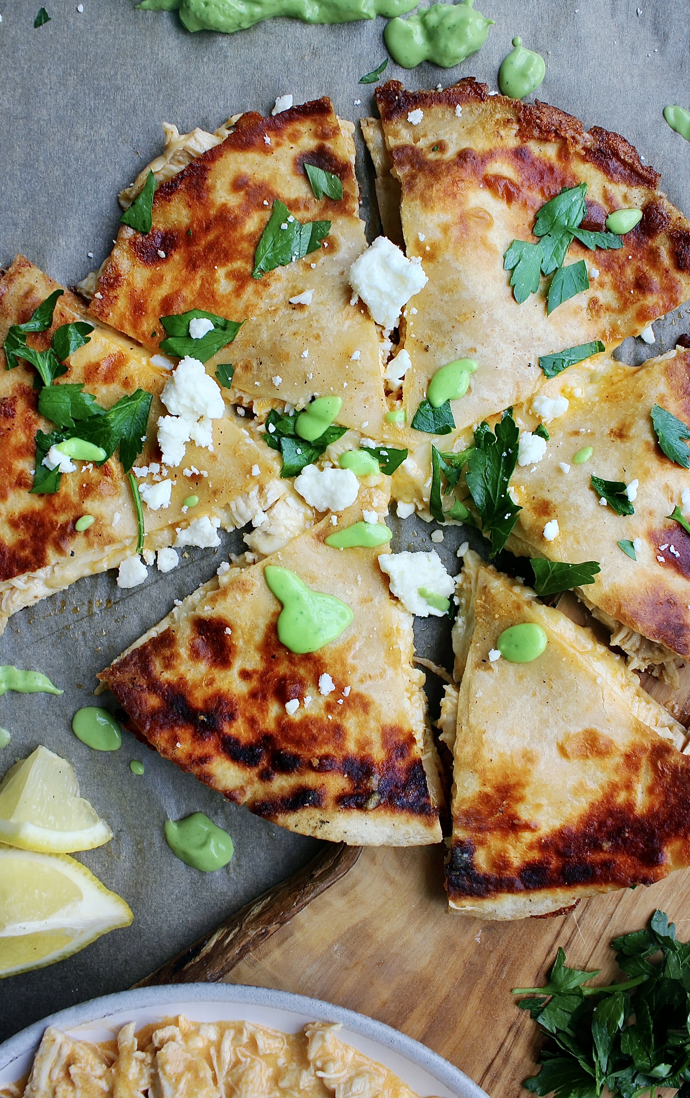Saucy, creamy, and perfectly spiced, these Buffalo Chicken Quesadillas with Avocado Crema are packed with shredded buffalo chicken, all the cheese, and are dipped into a soothing avocado crema. There’s nothing better!!