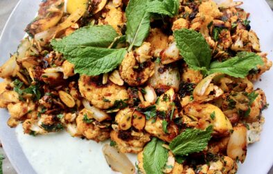 Harissa Roasted Cauliflower with Toasted Almonds and Feta Yogurt