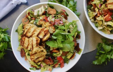 With crispy pita chips, perfectly charred halloumi cheese, and the best Greek fixins, this Charred Halloumi Fattoush Salad with Homemade Pita Chips is everything!!
