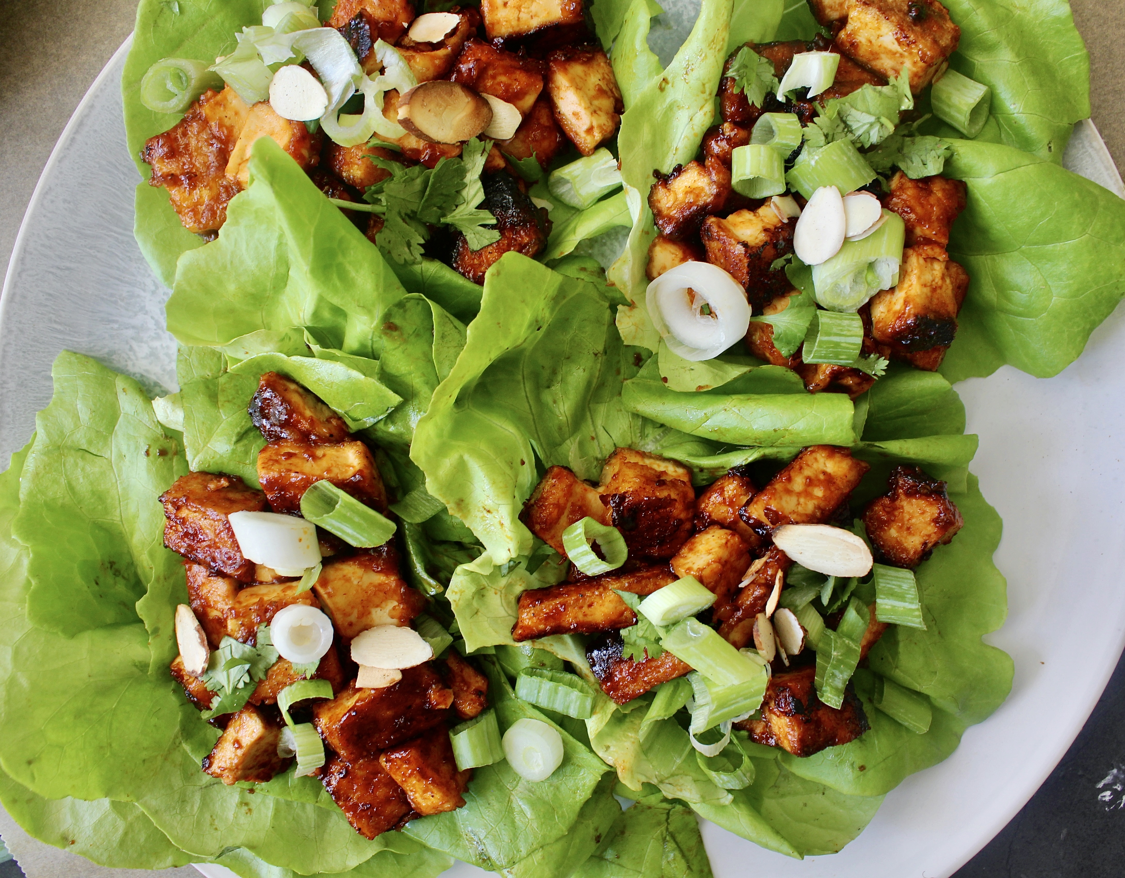 Crispy pan fried tofu tossed in a spicy Asian chili sauce and tucked into cooling butter lettuce: these Gochujang Tofu Lettuce Wraps are my all time fav!!