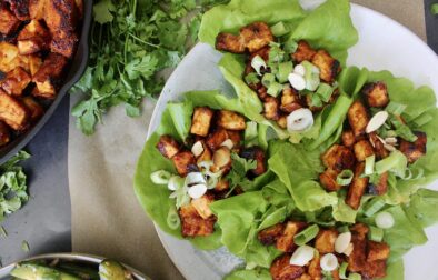 Crispy pan fried tofu tossed in a spicy Asian chili sauce and tucked into cooling butter lettuce: these Gochujang Tofu Lettuce Wraps are my all time fav!!
