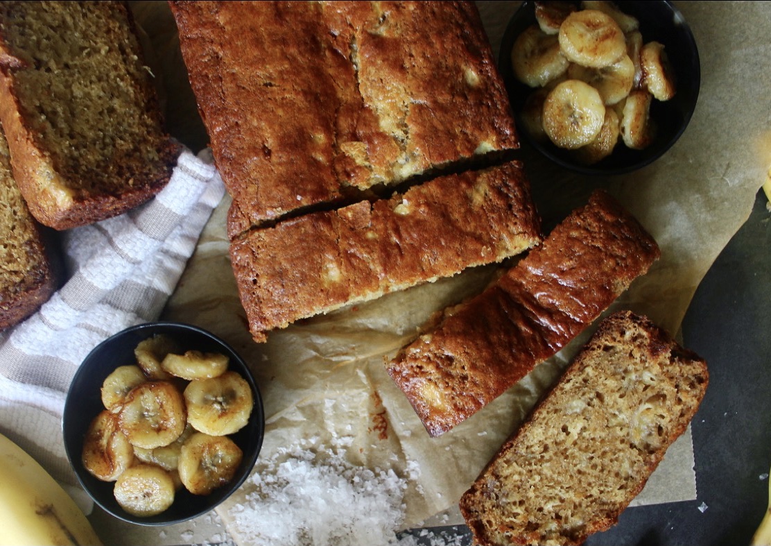 Decadent, perfectly sweet, and extremely moist: Dops’ Browned Butter Banana Bread with Caramelized Bananas truly trumps ALL other banana breads out there.