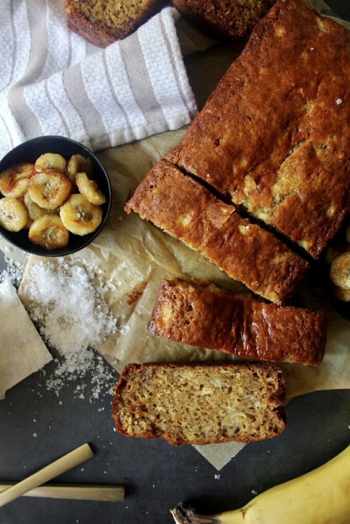 Decadent, perfectly sweet, and extremely moist: Dops’ Browned Butter Banana Bread with Caramelized Bananas truly trumps ALL other banana breads out there. 