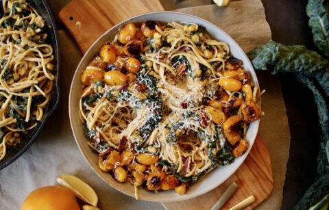 Creamy Corn and Kale Summer Spaghetti