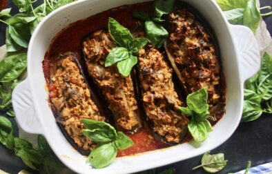 Slow roasted eggplant tossed with parmesan cheese, pulsed crackers, and all the good flavors of Italy: these Healthier Italian Stuffed Eggplants will truly warm your soul.