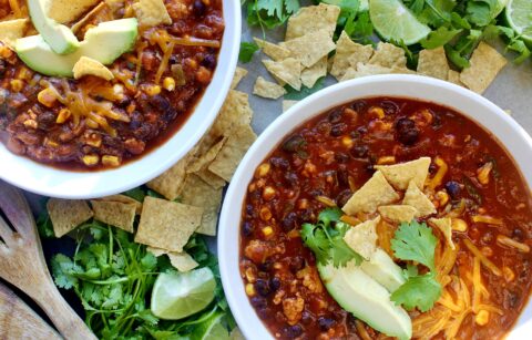Everyone’s favorite spicy Tex-Mex soup crossed with the cozy textures of your classic red chili: this Chicken Tortilla Soup Chili is one of my new obsessions!