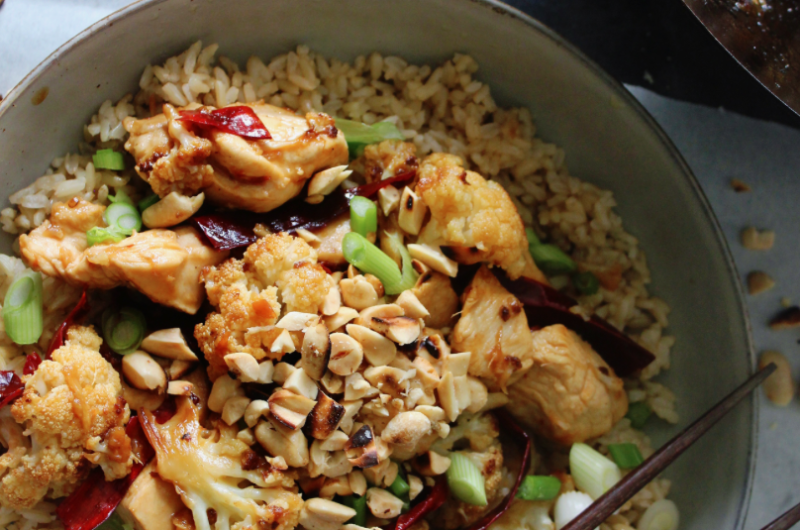 Crispy Kung Pao Chicken and Cauliflower