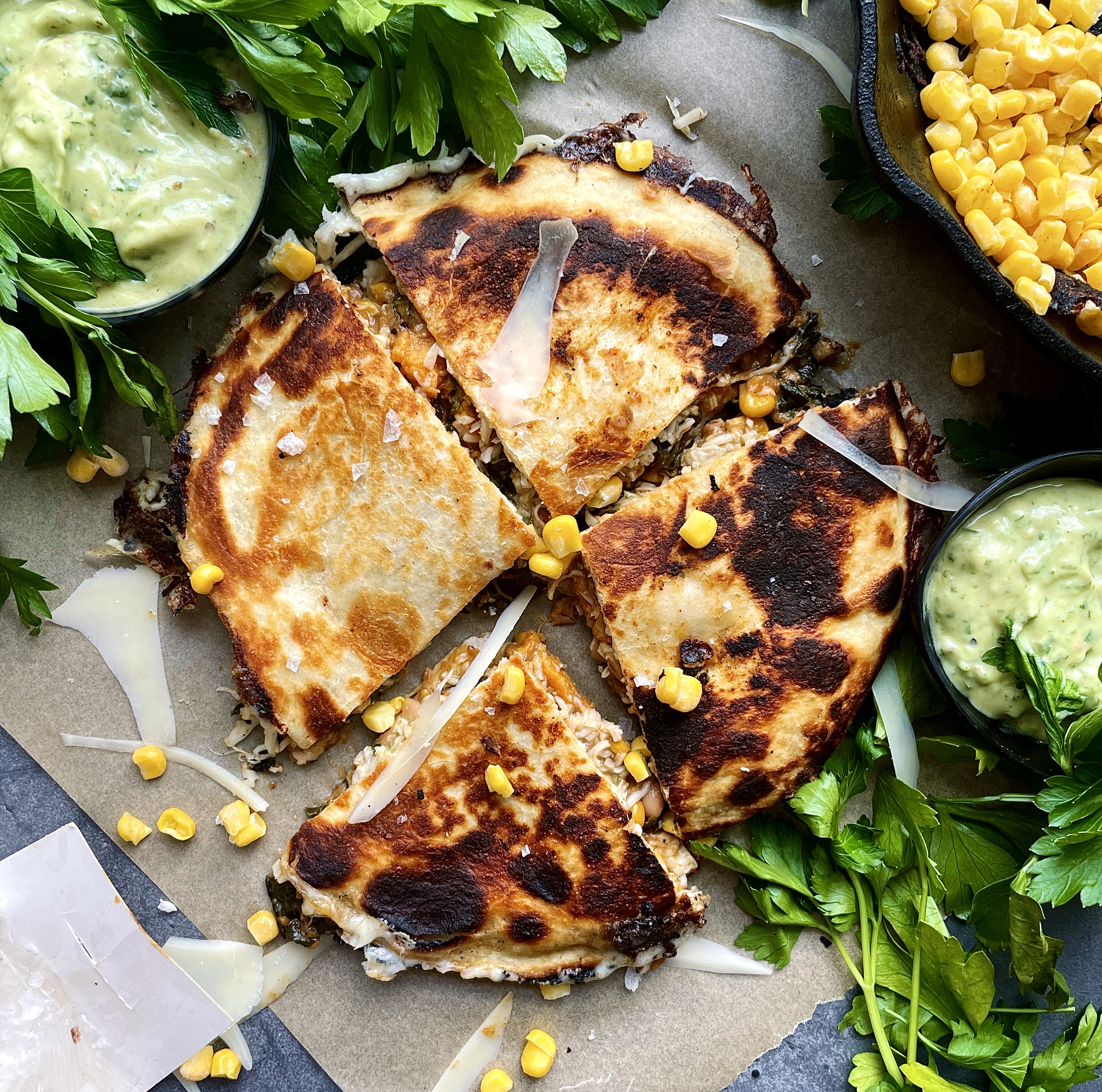  Sweet Potato White Bean Chili Quesadillas