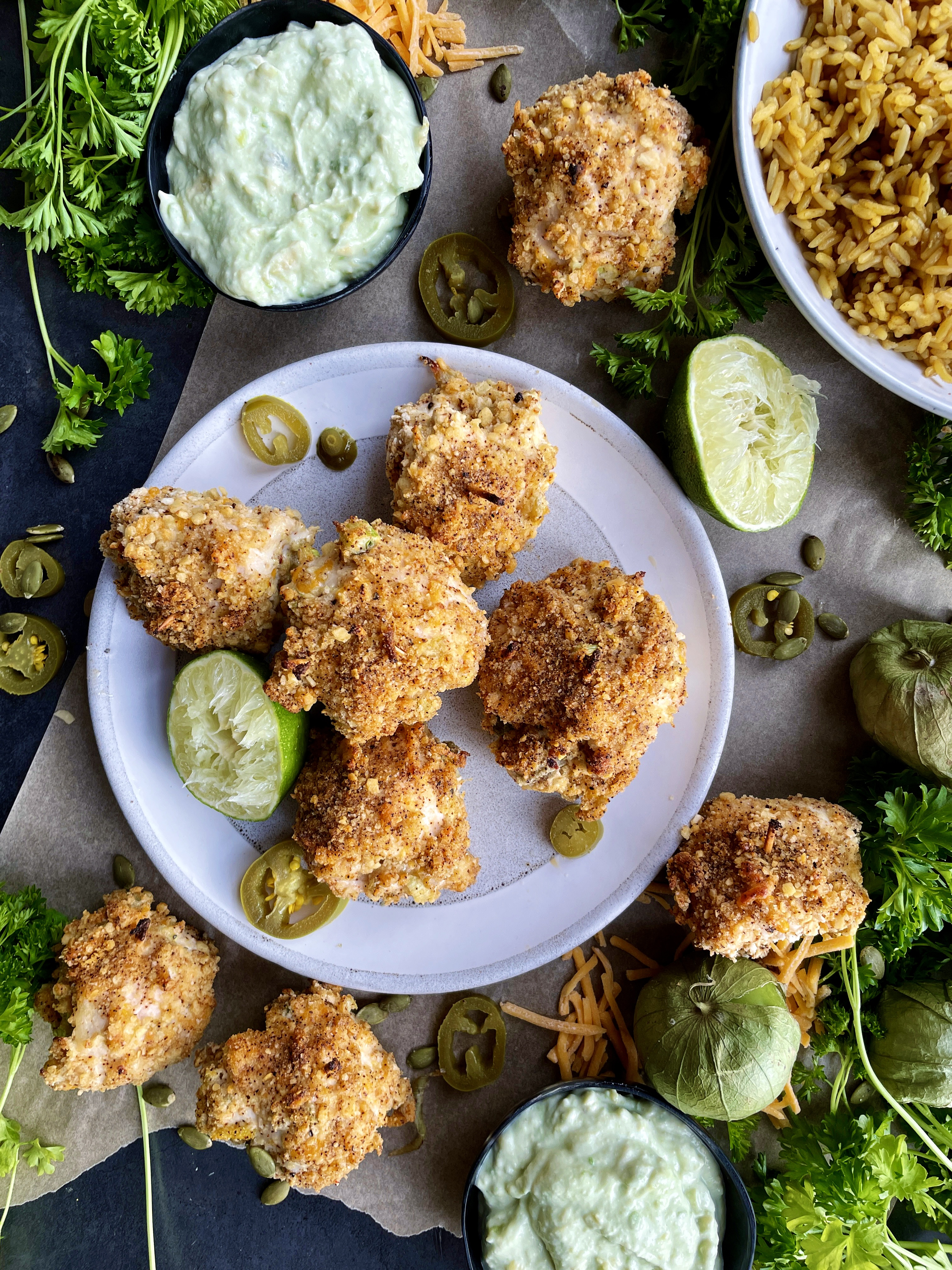 A tangy, spicy, and oh-so creamy green chili filling tucked inside crispy chicken and baked to golden brown: these Healthier Crispy Chiles Chicken Roll Ups are truly too good to be true.