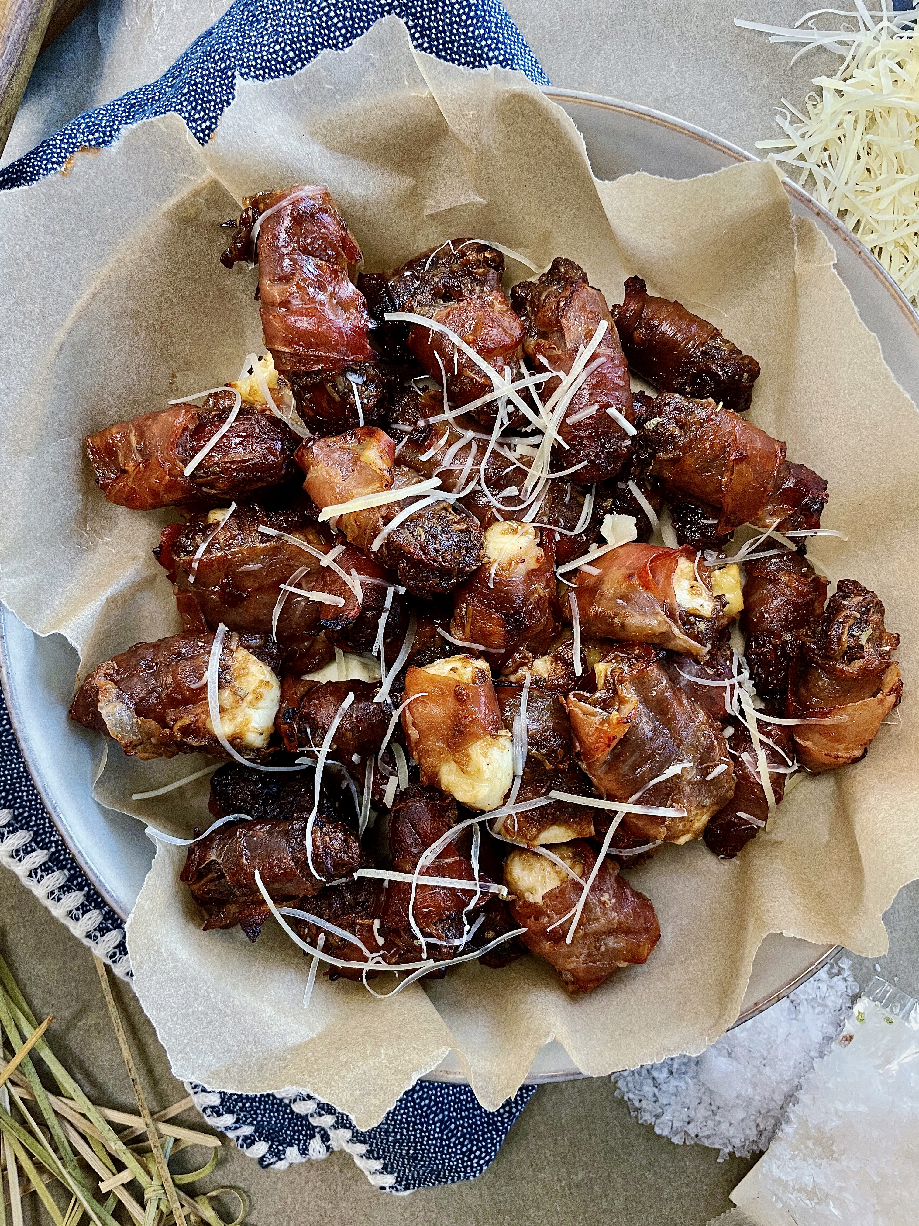 The crispy, salty, tangy, and oh-so sweet bite that comes together in a pinch: you need this Balsamic Parmesan Prosciutto Wrapped Dates and Halloumi recipe at every holiday party this season!