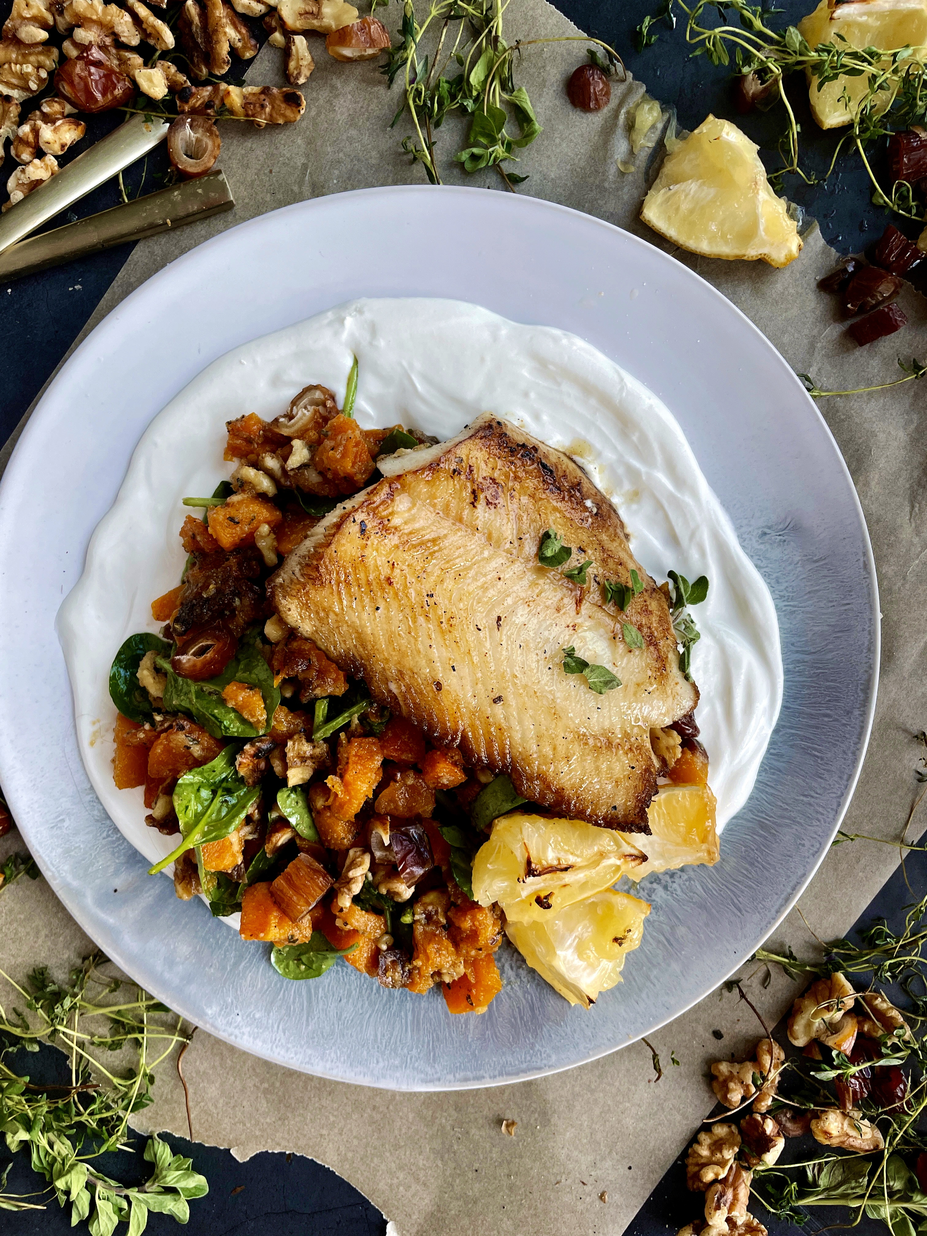 A crisp, golden fillet of sea bass over a bed of creamy whipped ricotta and a sweet and salty roasted butternut squash hash: this Caramelized Butternut Squash and Whipped Ricotta Sea Bass is simplicity at its finest. 