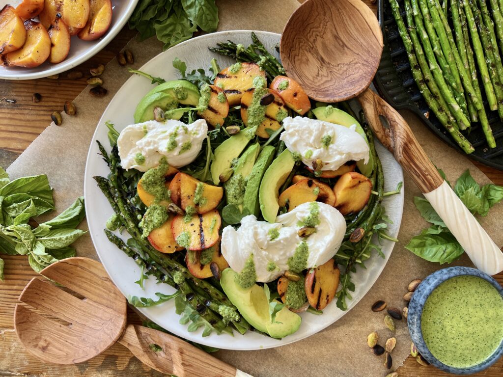 Grilled Apricot and Asparagus Burrata Salad