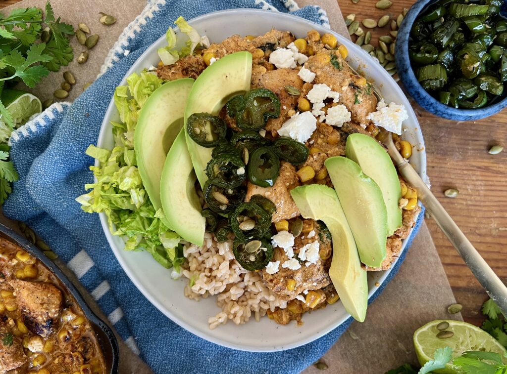 Mexican Street Corn Chicken and Jalapeño Bowls