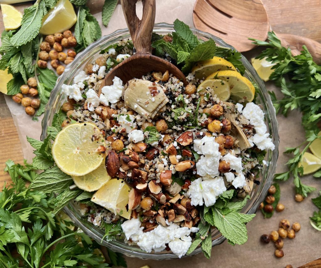 Crispy Chickpea Lemon Artichoke Quinoa Salad