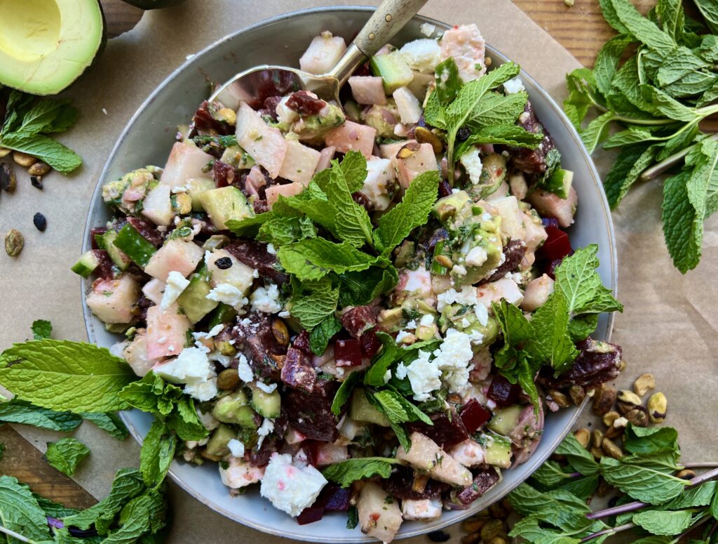 Pistachio, Mint, and Beet Chopped Salad
